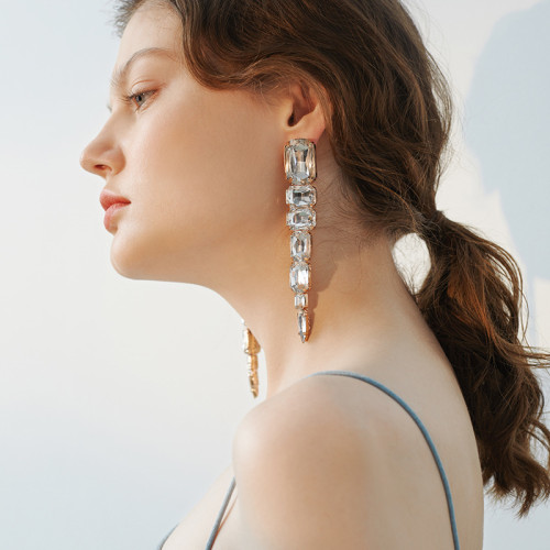 Geometric gemstone earrings High quality vintage diamond rhinestone earrings