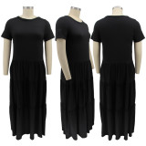 Summer Plus Size Round Neck Solid Color Short Sleeve Loose Dress