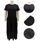 Summer Plus Size Round Neck Solid Color Short Sleeve Loose Dress