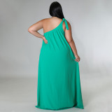 2022 Summer Plus Size Sleeveless One Shoulder Halter Sexy Backless Solid Color Dress