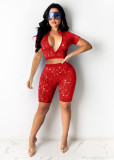 Spring and summer sexy tight-fitting solid color hole burning flower two-piece set