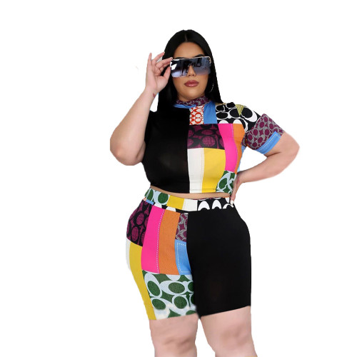 Summer plus size casual print two-piece set