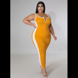 2022 Summer Plus Size Round Neck Sleeveless Solid Color One Step Dress
