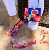 Large Size Colorful Transparent Rhinestone Sandals + Bags