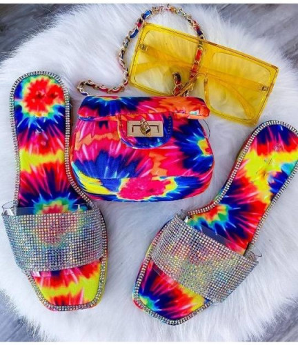 Large Size Colorful Transparent Rhinestone Sandals + Bags
