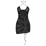 2022 summer nightclub halter lace-up mesh perspective sexy hip dress