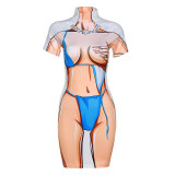 2022 Summer Hot Girl Street Shooting 3D Human Body Printed Short Sleeve Slim Fit Hip Dress