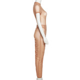 2022 summer nightclub short-sleeved mesh bodysuit perspective sexy slim skirt two-piece