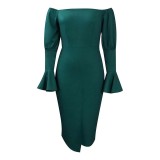 2022 Spring/Summer Flared Sleeve Hip Pack Tight Dress