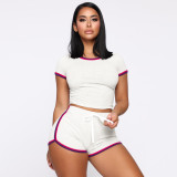 Summer Sexy Solid Color Slim Side Striped Top Shorts Casual Two-piece Set
