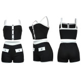 Summer suspenders contrast color sexy waist two-piece set