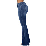 Slim Fit Stretch Denim Elastic Waist Micro Flare Jeans