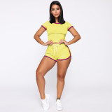 Summer Sexy Solid Color Slim Side Striped Top Shorts Casual Two-piece Set