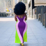 Plus Size Multicolor Panel Slip Dress