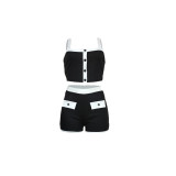 Summer suspenders contrast color sexy waist two-piece set