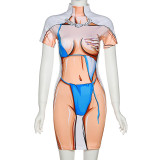 2022 Summer Hot Girl Street Shooting 3D Human Body Printed Short Sleeve Slim Fit Hip Dress