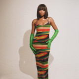 2022 Summer Sling Low Cut Backless Colorful Print Slim Dress