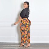 summer plus size split printed skirt