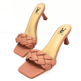 Summer plus size high quality  woven square toe sandals