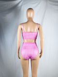Summer 2022 Sexy Small Plaid Print Buckle Swimsuit