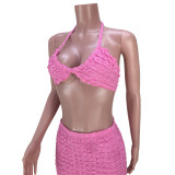 Summer nightclub clothes sexy high elastic bubble cloth bikini two-piece set