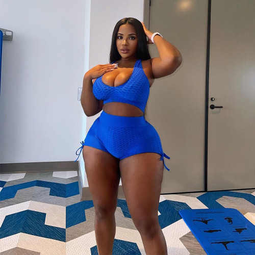 2022 summer plus size sexy bubble cloth sports two-piece suit