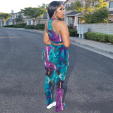 Spring/Summer Tie-Dye Printed Vest Gathered Pants Sports Two-Piece Set