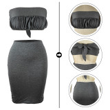 2022 spring and summer solid color cotton wrap chest bow backless skirt two-piece