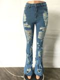 Slim Fit Sexy Stretch Shredded Micro Flare Jeans