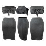 2022 spring and summer solid color cotton wrap chest bow backless skirt two-piece