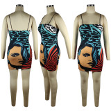 Spring/Summer 2022 Face Print Sling Dress Short Skirt