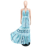 Summer off-the-shoulder off-back multi-stage pleated dress