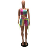 Summer 2022 Printed vest and string sexy shorts two-piece set