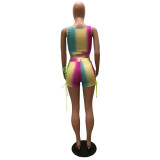 Summer 2022 Printed vest and string sexy shorts two-piece set