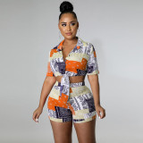 Summer casual paisley shirt two piece set