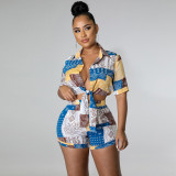 Summer casual paisley shirt two piece set