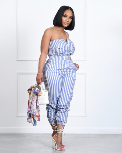 2022 summer striped tube top jumpsuit