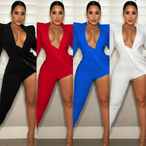 Sexy Solid Tight V-Neck Long Sleeve Jumpsuit