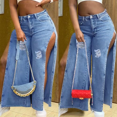 summer ripped slit jeans