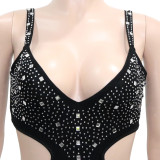 Summer sexy mesh see-through hot drill sleeveless suspender jumpsuit