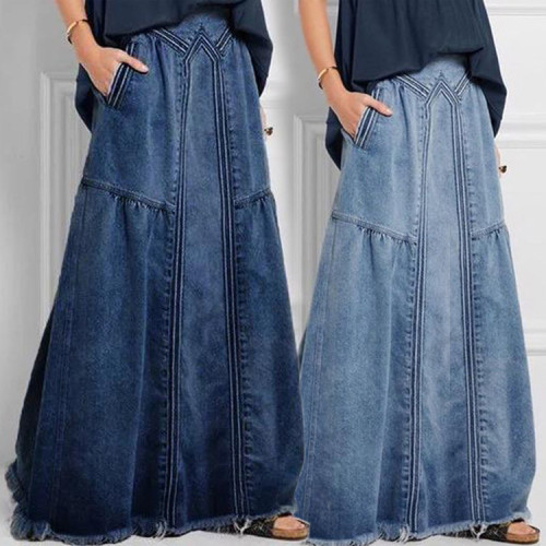 Plus Size Elastic Waist Denim Skirt