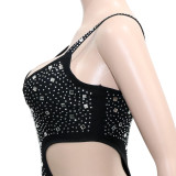 Summer sexy mesh see-through hot drill sleeveless suspender jumpsuit