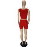 2022 summer solid color vest shorts sports two-piece set
