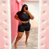 Plus Size Casual Sports Lace-Up Shorts Two-Piece Set