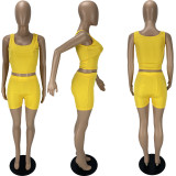 2022 summer solid color vest shorts sports two-piece set