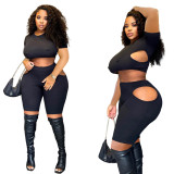 Summer Sexy Plus Size Short Sleeve Shorts Two Piece Set