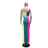 2022 summer pit strip stitching bright skirt two-piece set