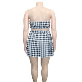 Summer Plus Size Casual Plaid Print Wrap Skirt Two Piece Set