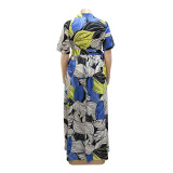 2022 Summer Plus Size Casual Loose Printed Shirt Dress (with Belt)
