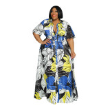 2022 Summer Plus Size Casual Loose Printed Shirt Dress (with Belt)